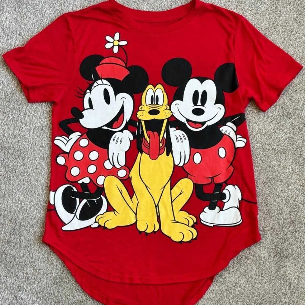 Disney Mickey Mouse Shirt Kids Medium 7 9 Red Scalloped Minnie Mouse Pluto